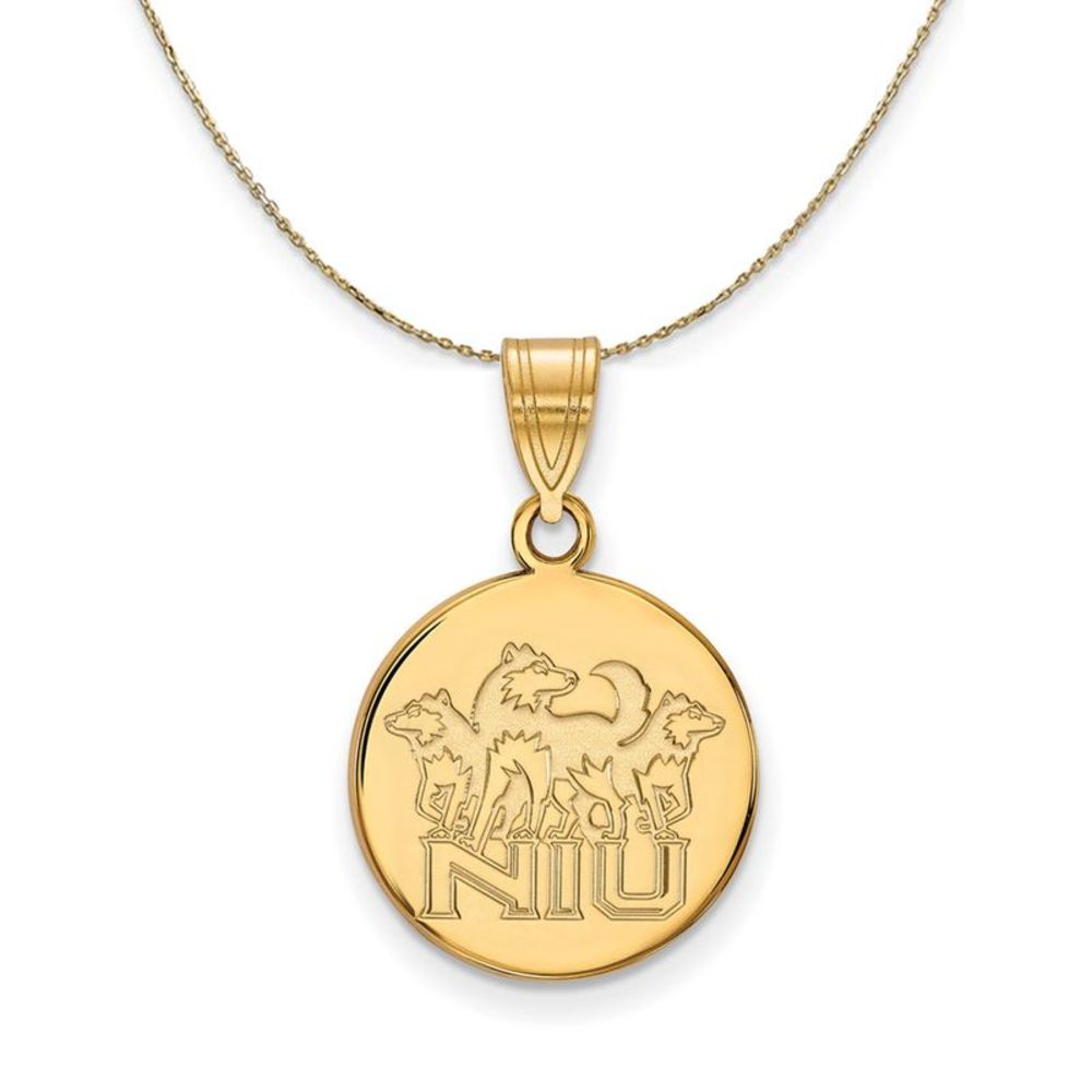 14k Yellow Gold Northern Illinois U Medium Disc Necklace- 22 Inch